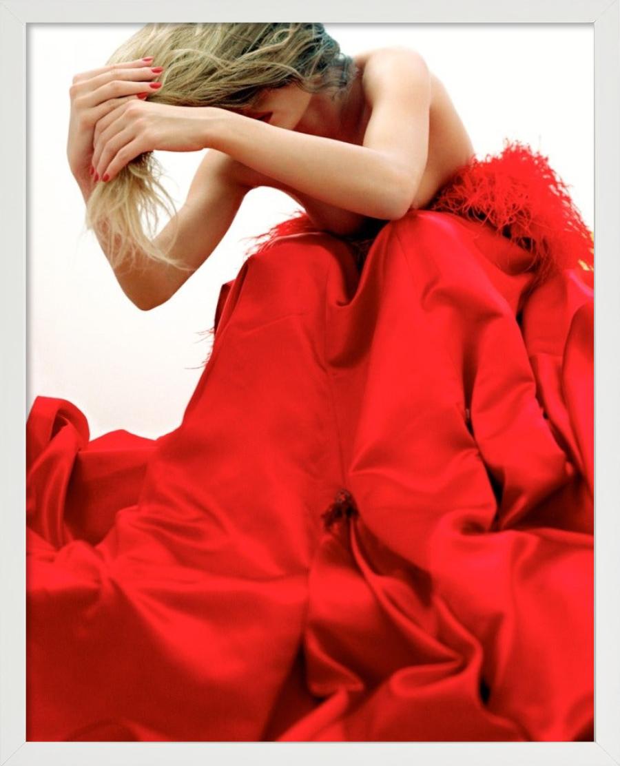Stand Outside Yourself - woman in red dress bending over, fine art photography - Contemporary Photograph by Guido Argentini