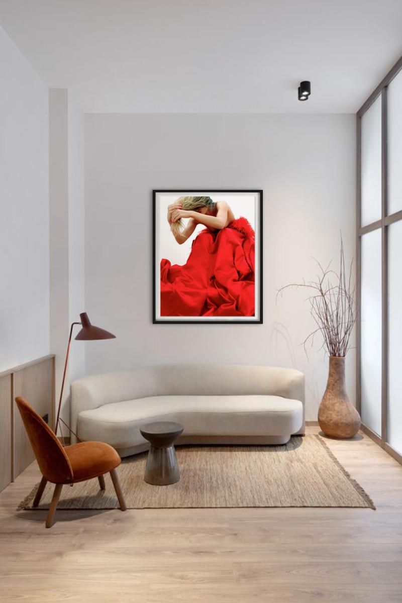 Stand Outside Yourself - woman in red dress bending over, fine art photography For Sale 2