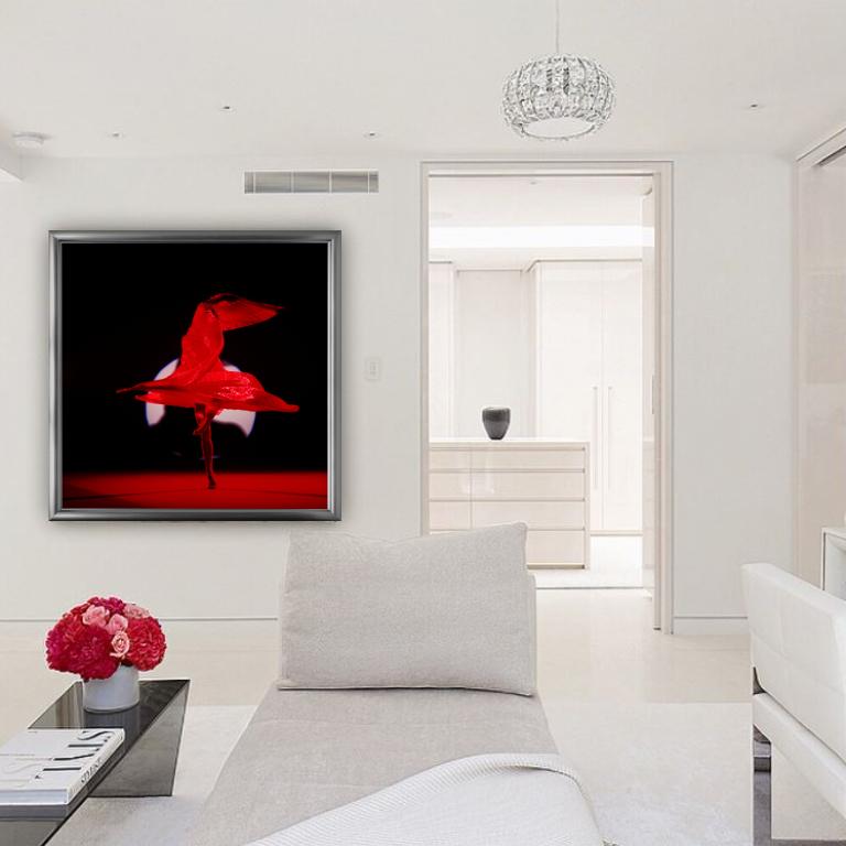 The Centre is Everywhere - nude photograph of female dancer with red background - Contemporary Photograph by Guido Argentini