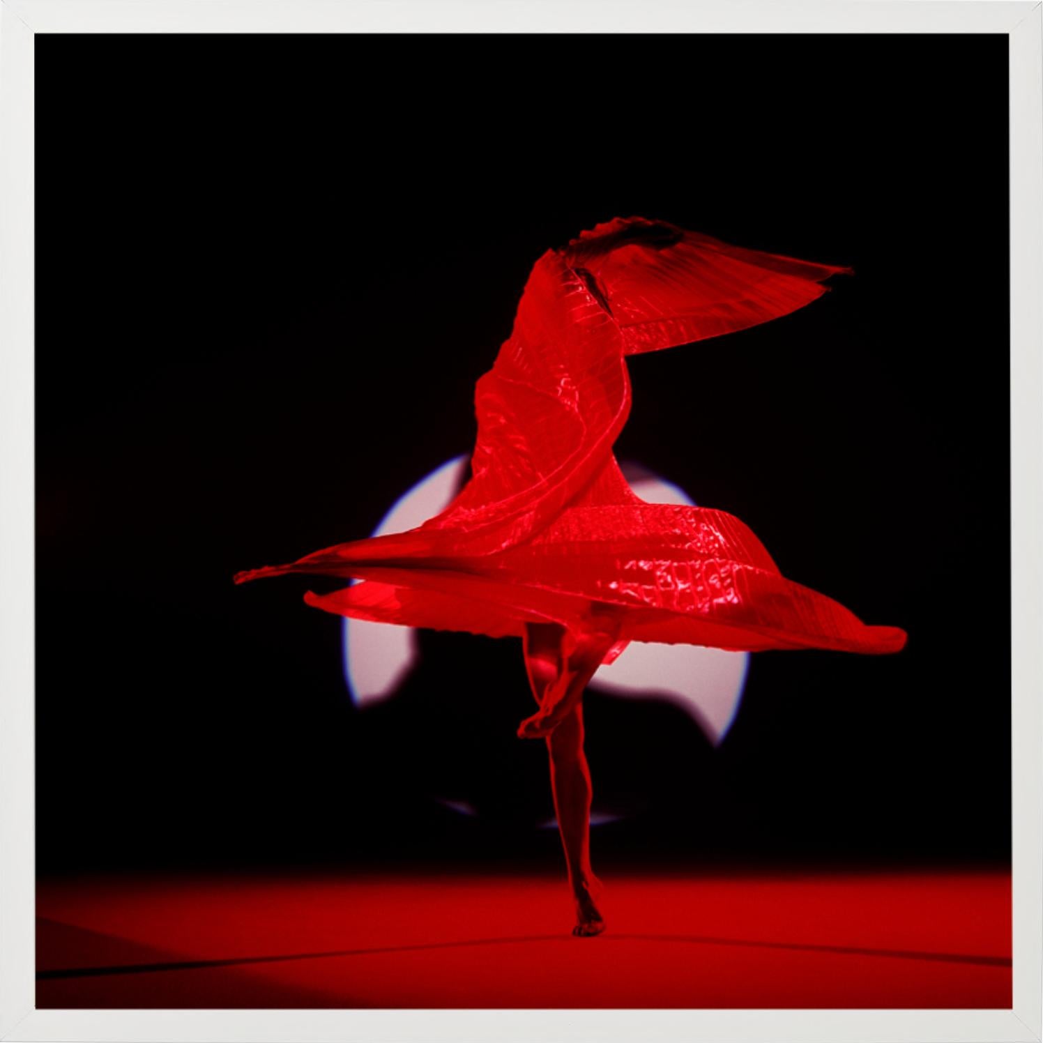The Centre is Everywhere - nude photograph of female dancer with red background For Sale 2