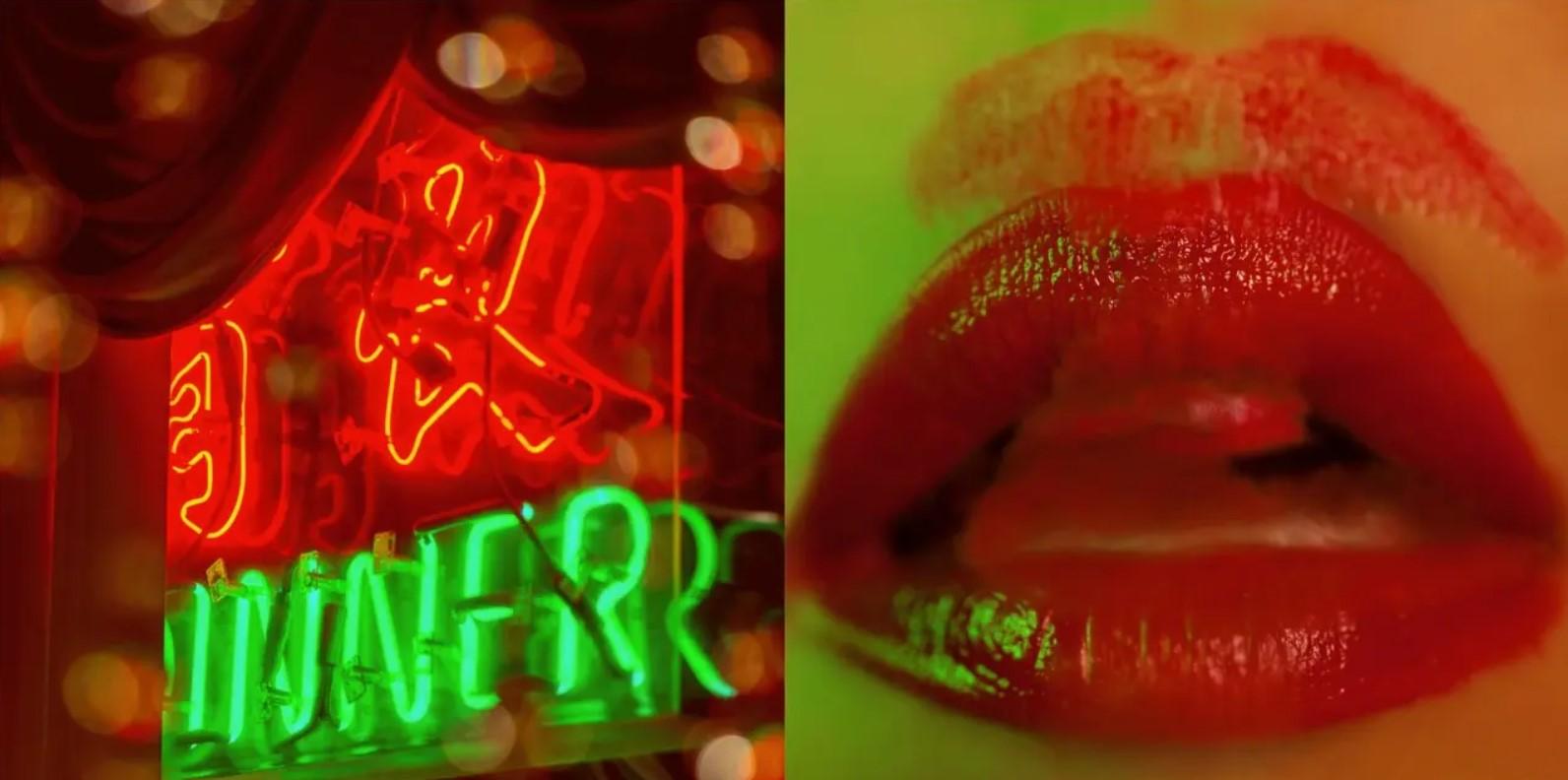 Guido Argentini Portrait Photograph - The things we don't say - woman with red lips and neon sign diptych