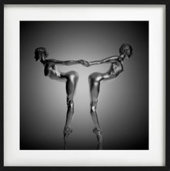 Unity - two silver-painted models in sculptural pose, fine art photography, 2009
