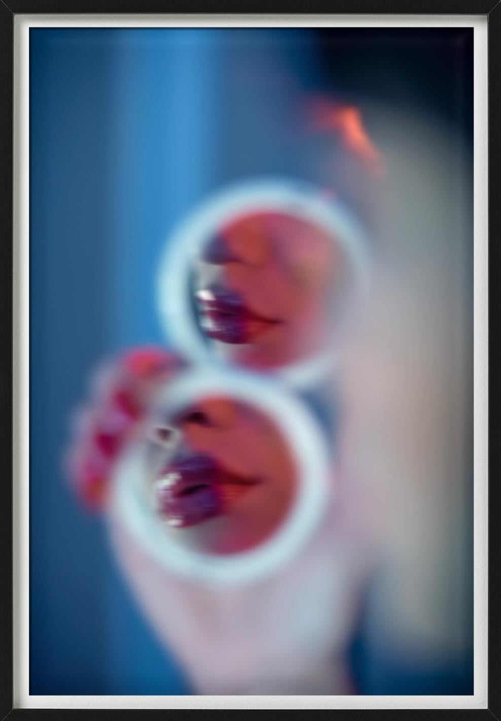 Untitled #130 - red lips reflected in a pocket mirror, fine art photography 2024 - Photograph by Guido Argentini