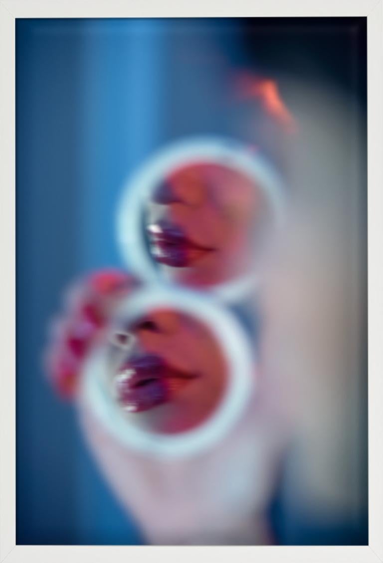 Untitled #130 - red lips reflected in a pocket mirror, fine art photography 2024 For Sale 1