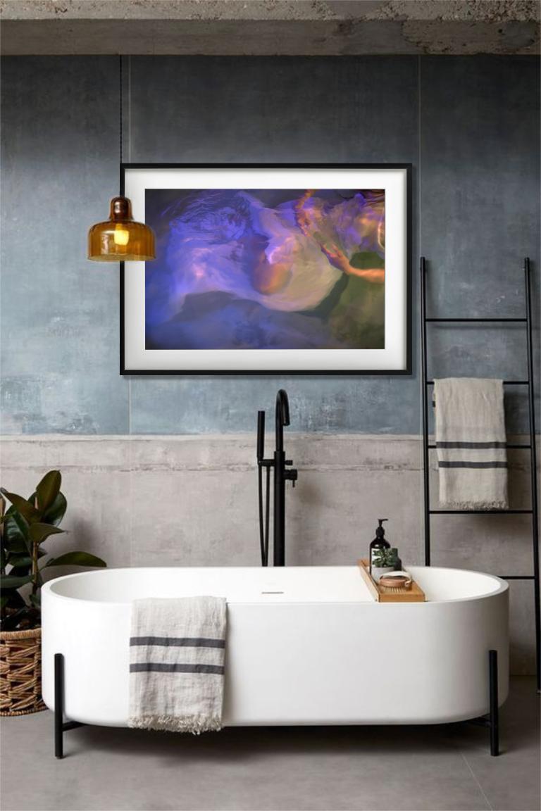 Untitled #26 - Model underwater in purple light, fine art photography, 2024 For Sale 5