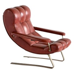 Guido Bonzani Lounge Chair in Brown Leatherette for Tecnosalotto, Italy, 1970s