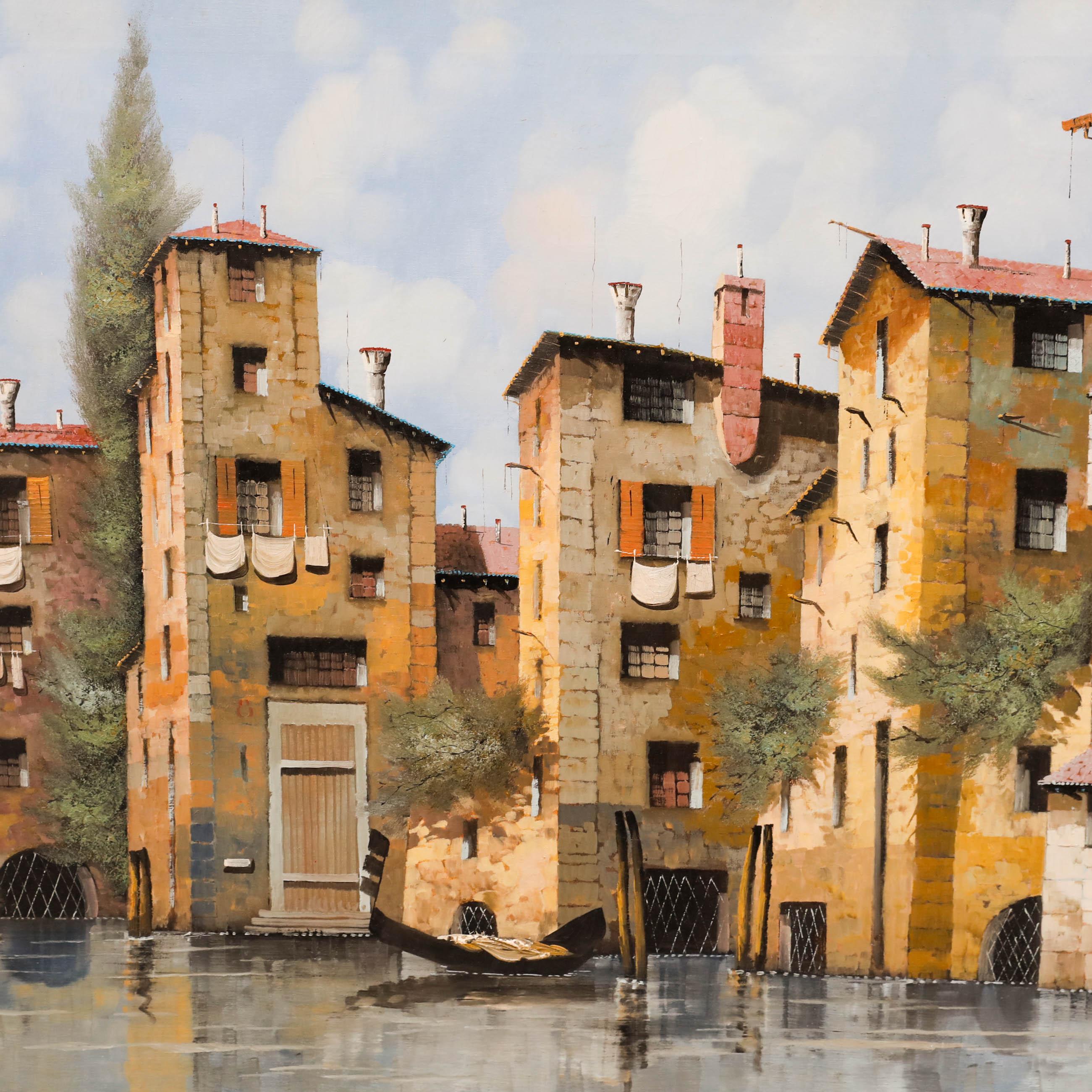 Guido Borelli (geb.1952) - 20. Jahrhundert Öl, Ein Morgen in Venedig (Beige), Landscape Painting, von Guido Borellini