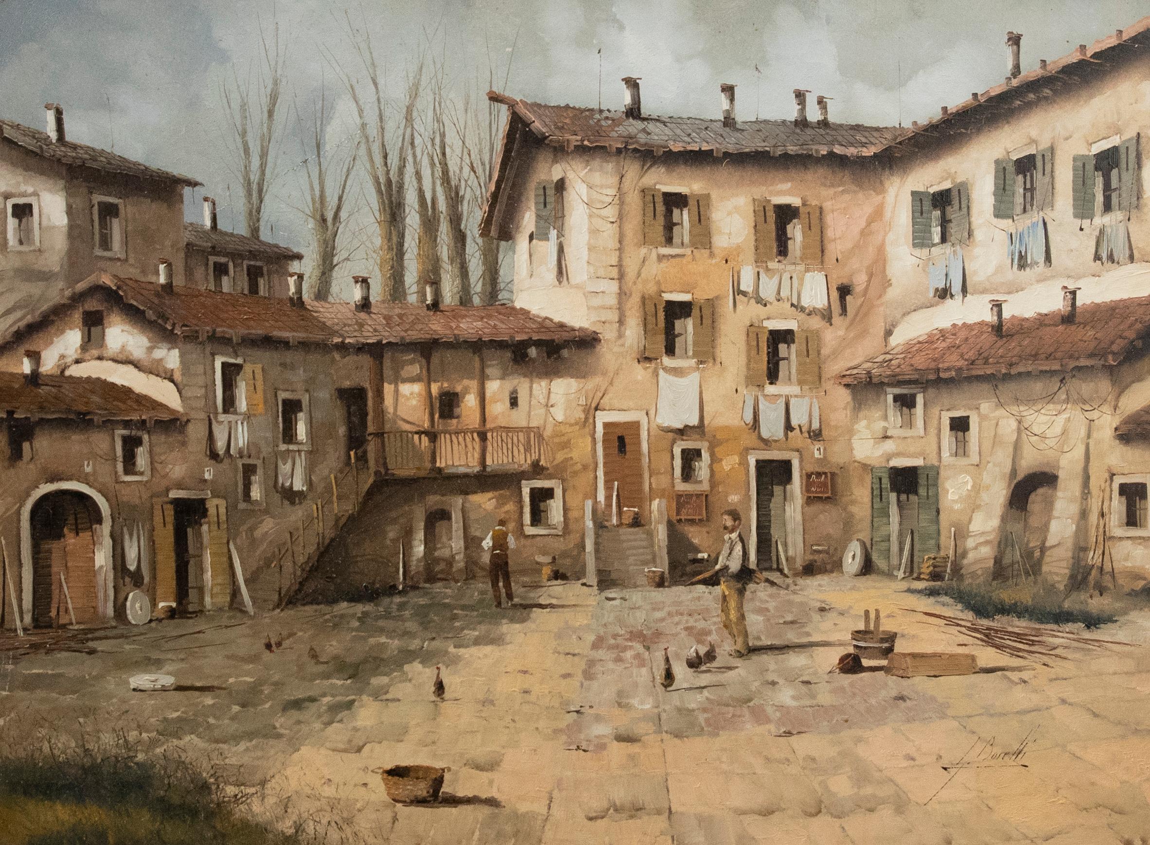 Guido Borelli (b.1952) - 20th Century Oil, The Italian Courtyard - Painting by Guido Borellini