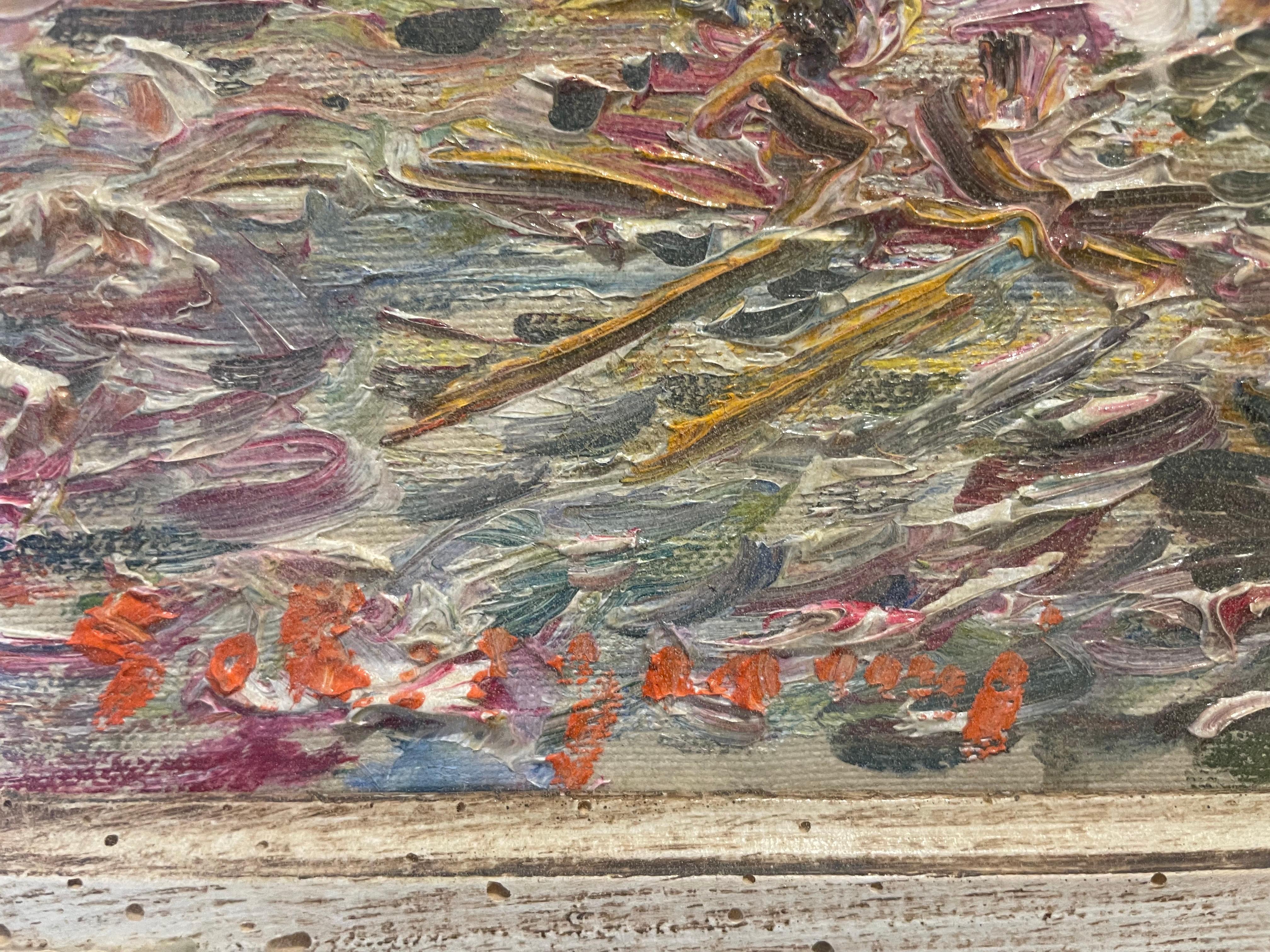 View of Florence with the medieval tower of Santa Rosa
Signed lower right
With frame: H 58 cm × W 48 cm

View of the Arno River with the Torrino di Santa Rosa, one of the best-preserved sections of Florence’s medieval walls, most of which were