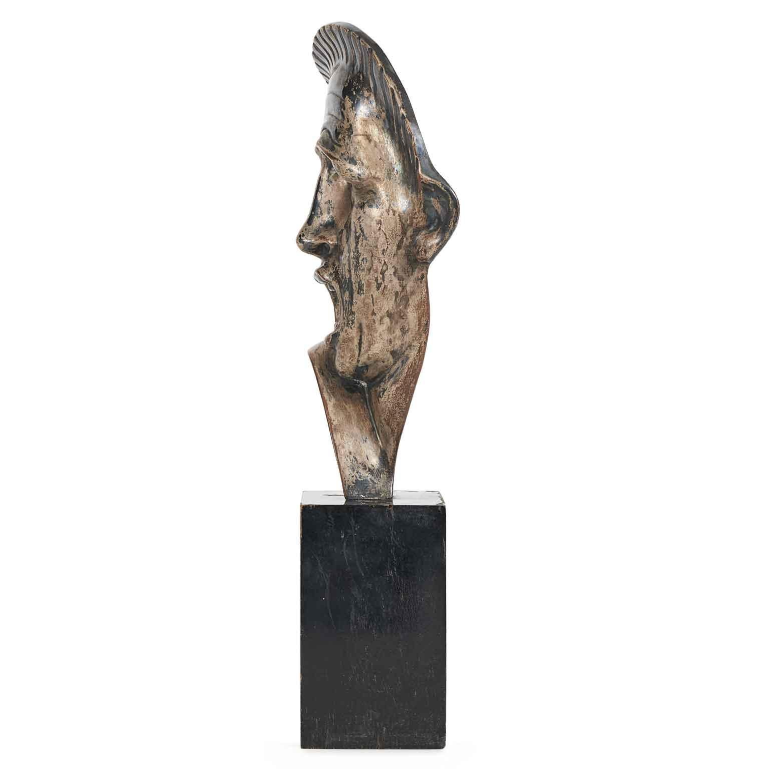 Art Deco Tragic Mask in Silver-plated Ceramic by Guido Cacciapuoti 1930s For Sale 9