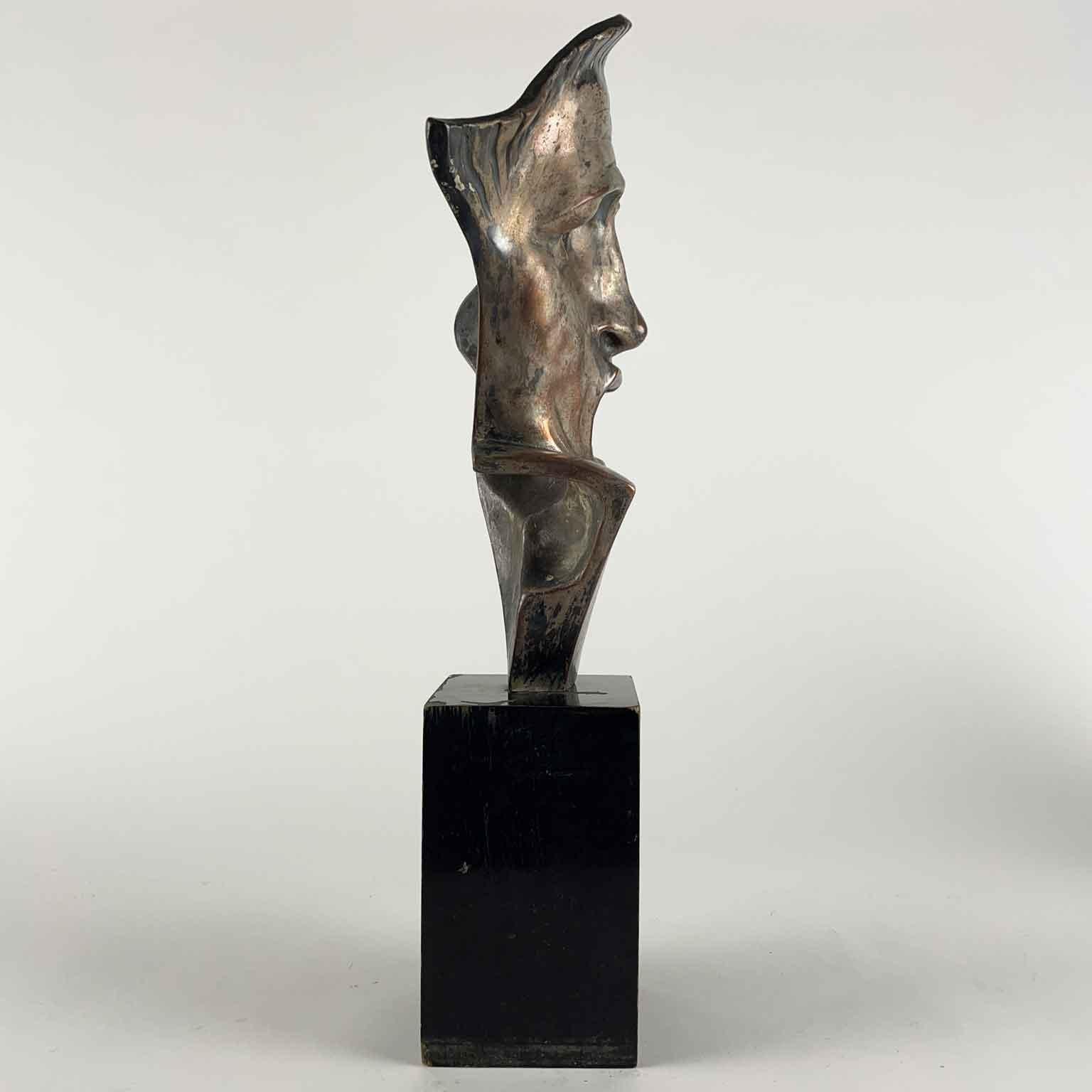 Art Deco Tragic Mask in Silver-plated Ceramic by Guido Cacciapuoti 1930s For Sale 5