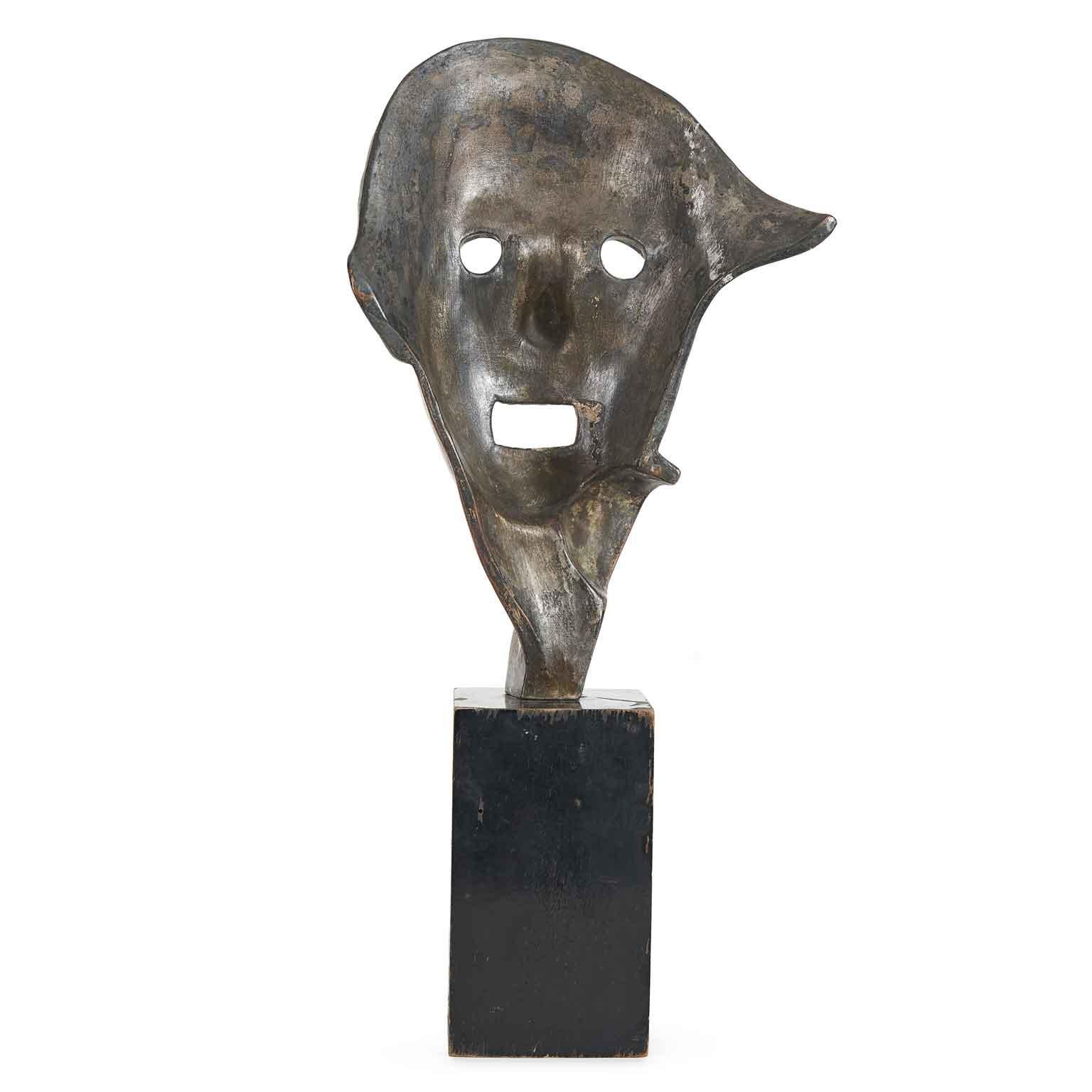 Art Deco Tragic Mask in Silver-plated Ceramic by Guido Cacciapuoti 1930s For Sale 8