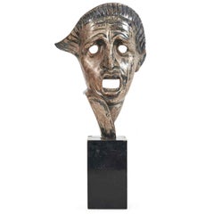 Masque tragique en céramique argentée Art Déco par Guido Cacciapuoti 1930s