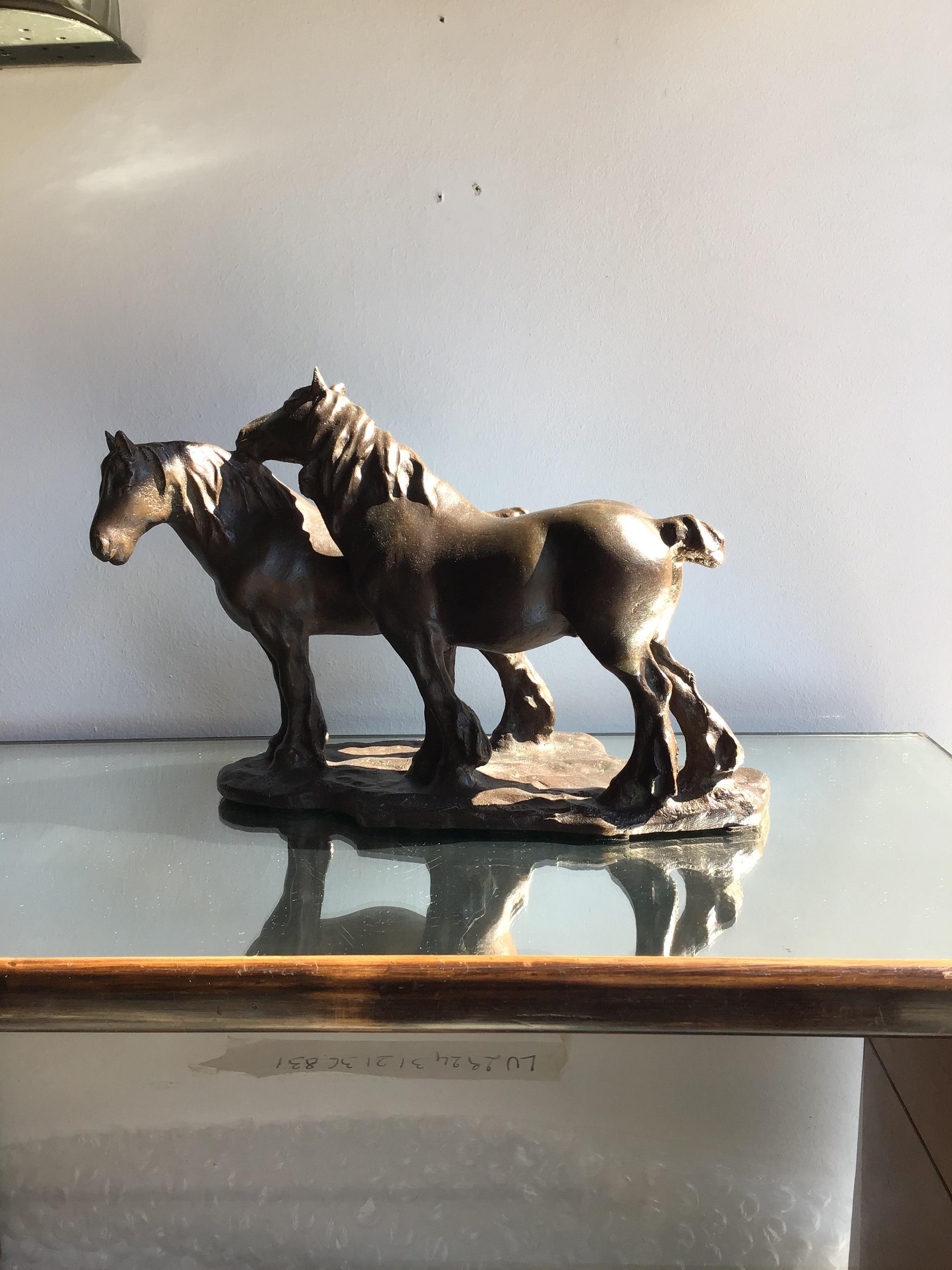Guido Cacciapuoti couples de chevaux en bronze 1940 Italie.