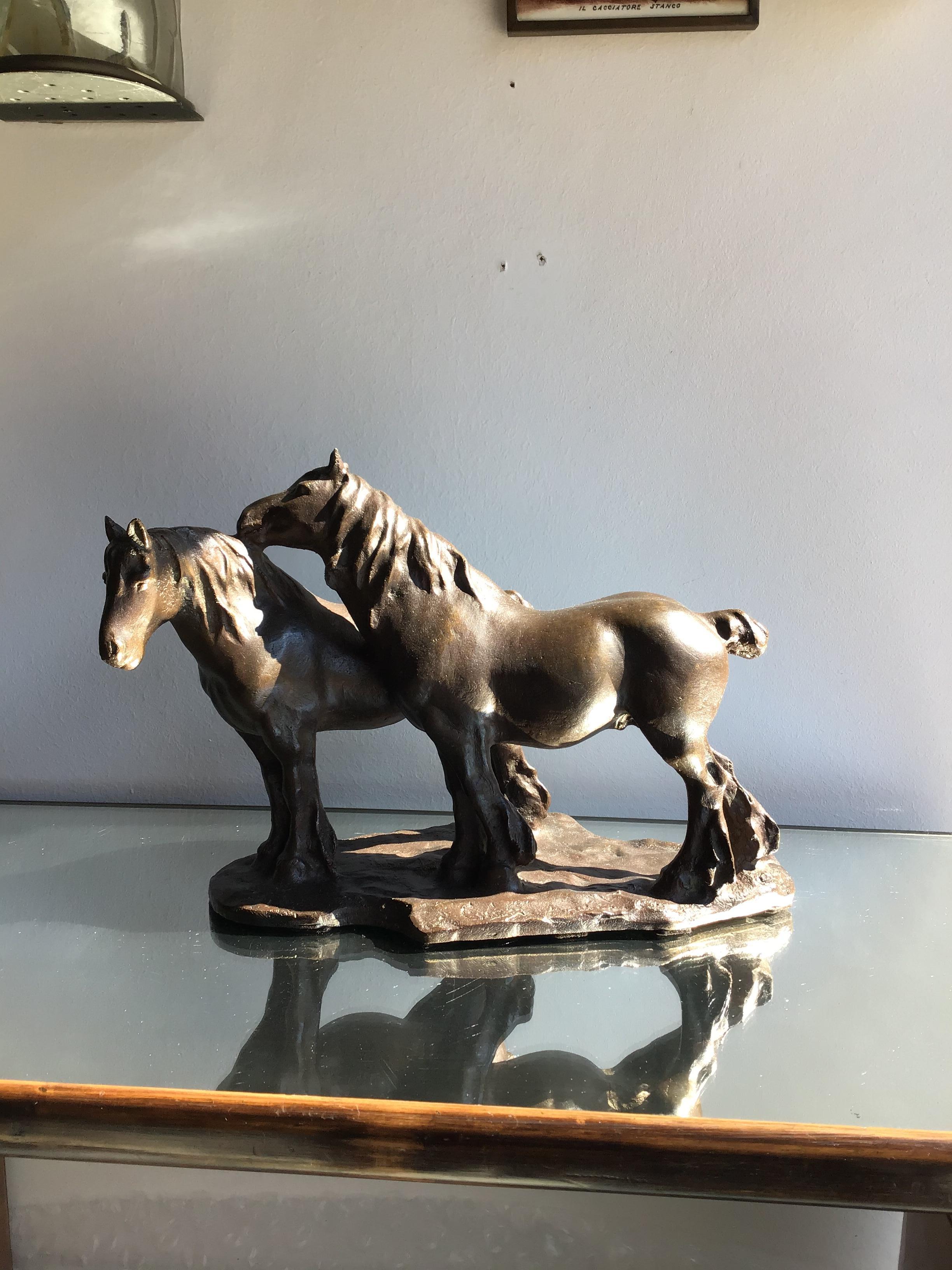 Guido Cacciapuoti - Couples chevaux en bronze, 1940, Italie Excellent état - En vente à Milano, IT