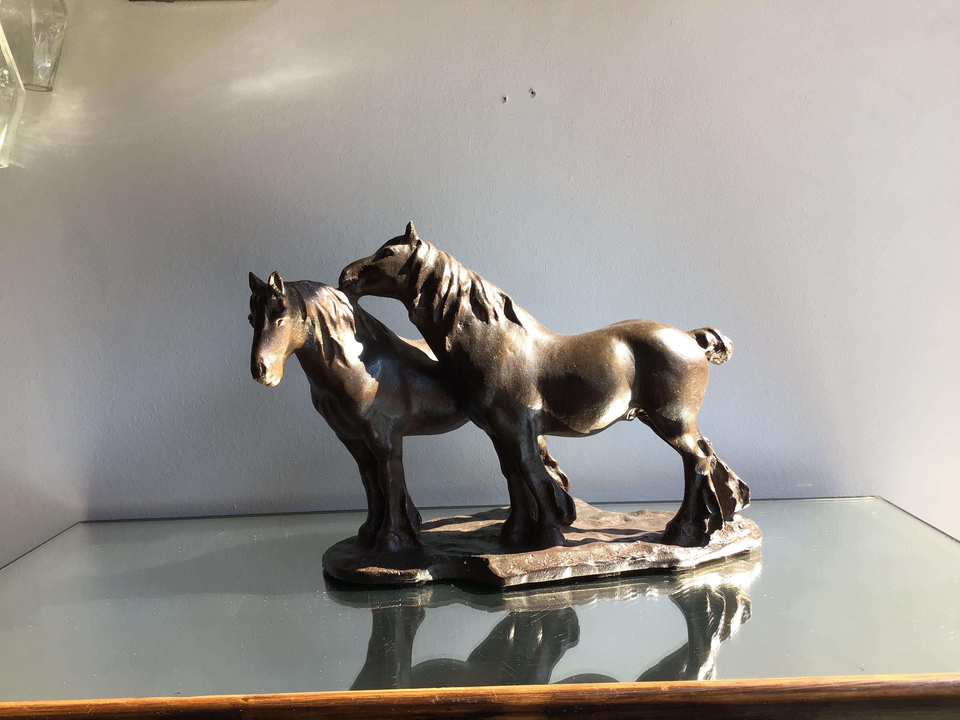 Milieu du XXe siècle Guido Cacciapuoti - Couples chevaux en bronze, 1940, Italie en vente
