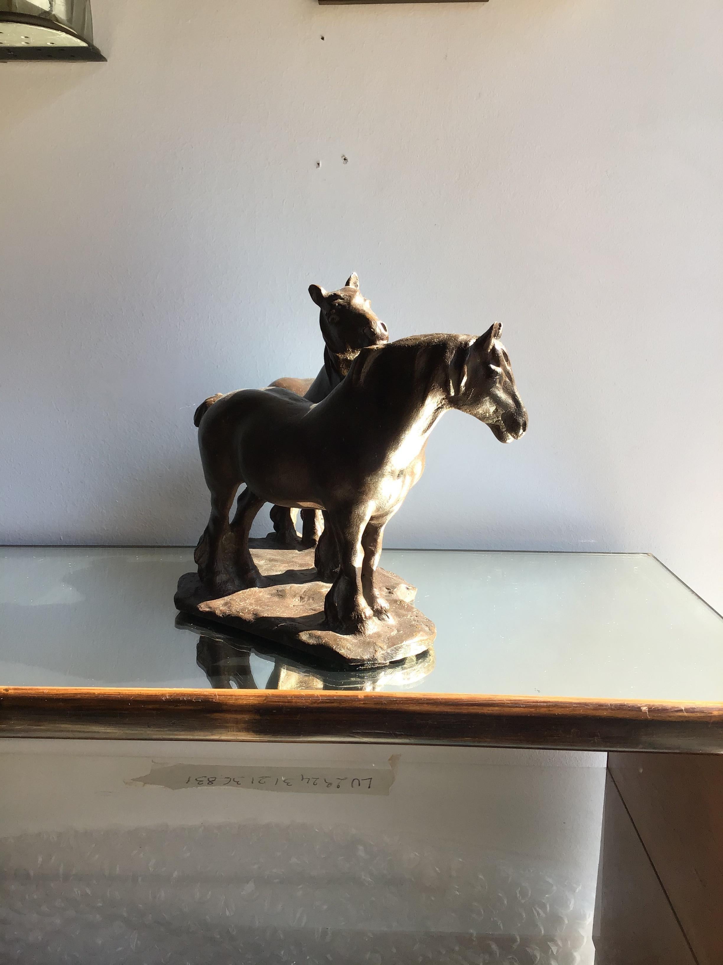 Guido Cacciapuoti Bronze Pferde Paare 1940 Italien im Angebot 2