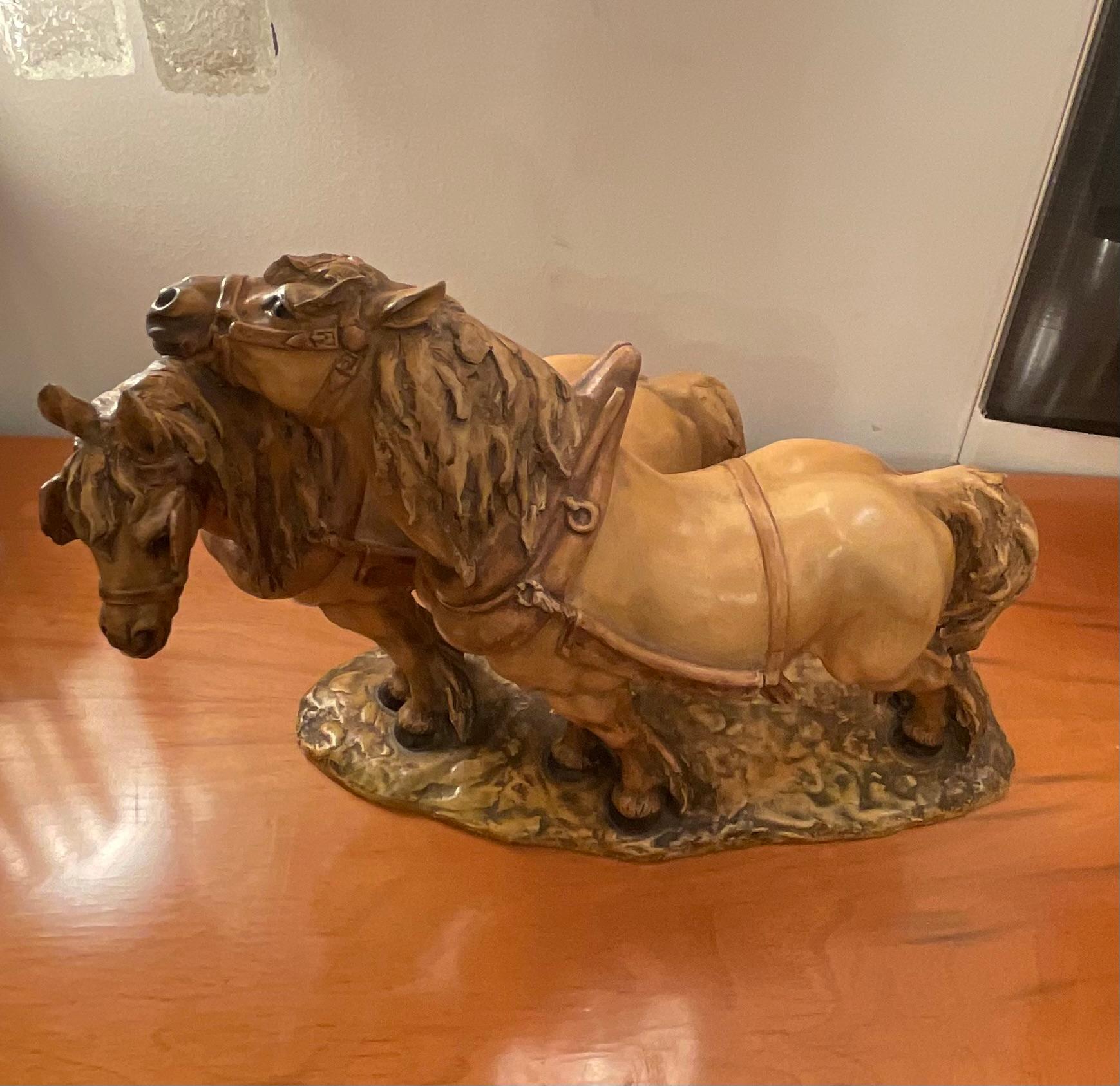 Mid-Century Modern GUIDO CACCIAPUOTI - Horses - art stoneware - Made in ITALY -1940s For Sale