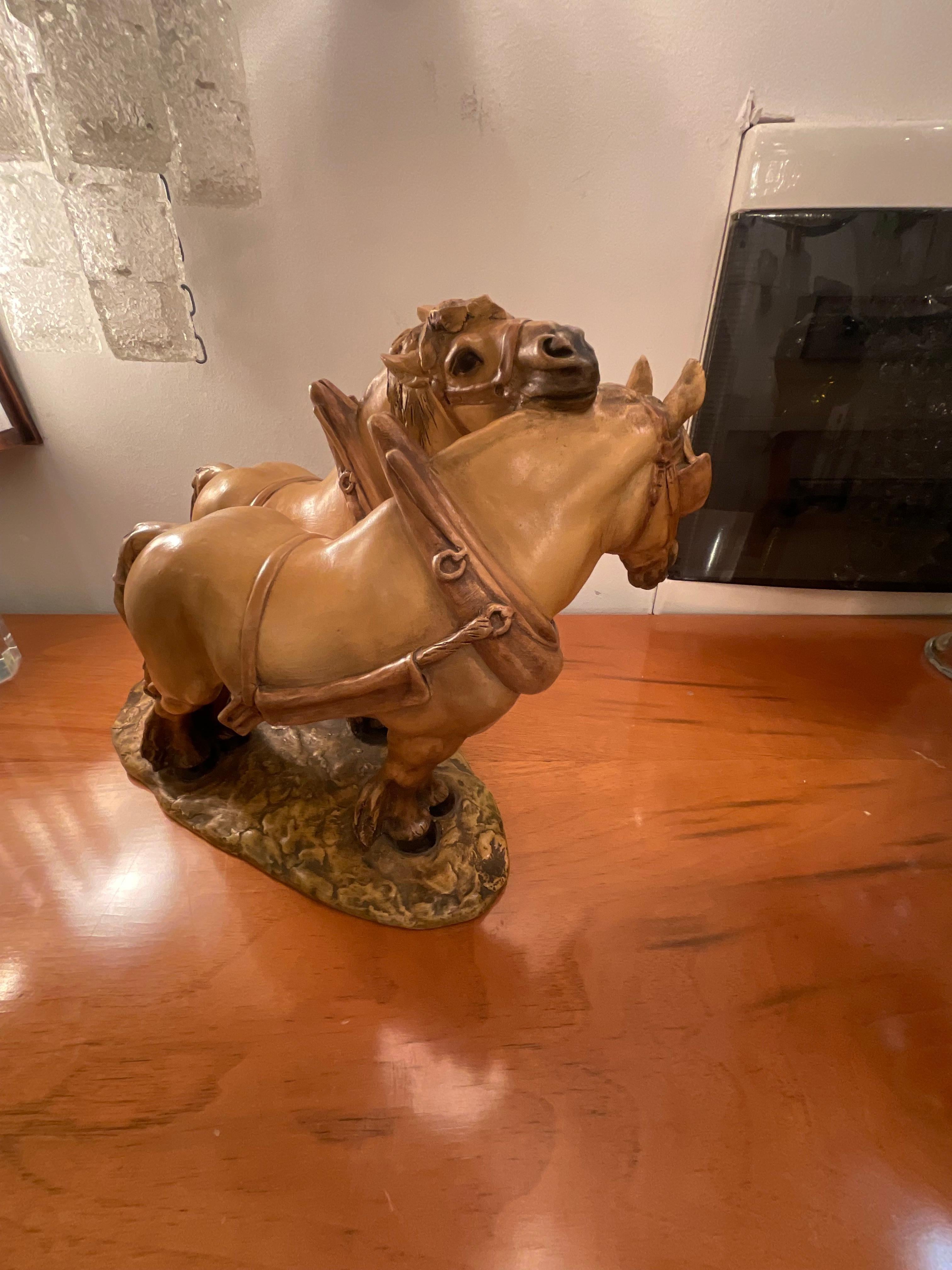 Unglazed GUIDO CACCIAPUOTI - Horses - art stoneware - Made in ITALY -1940s For Sale