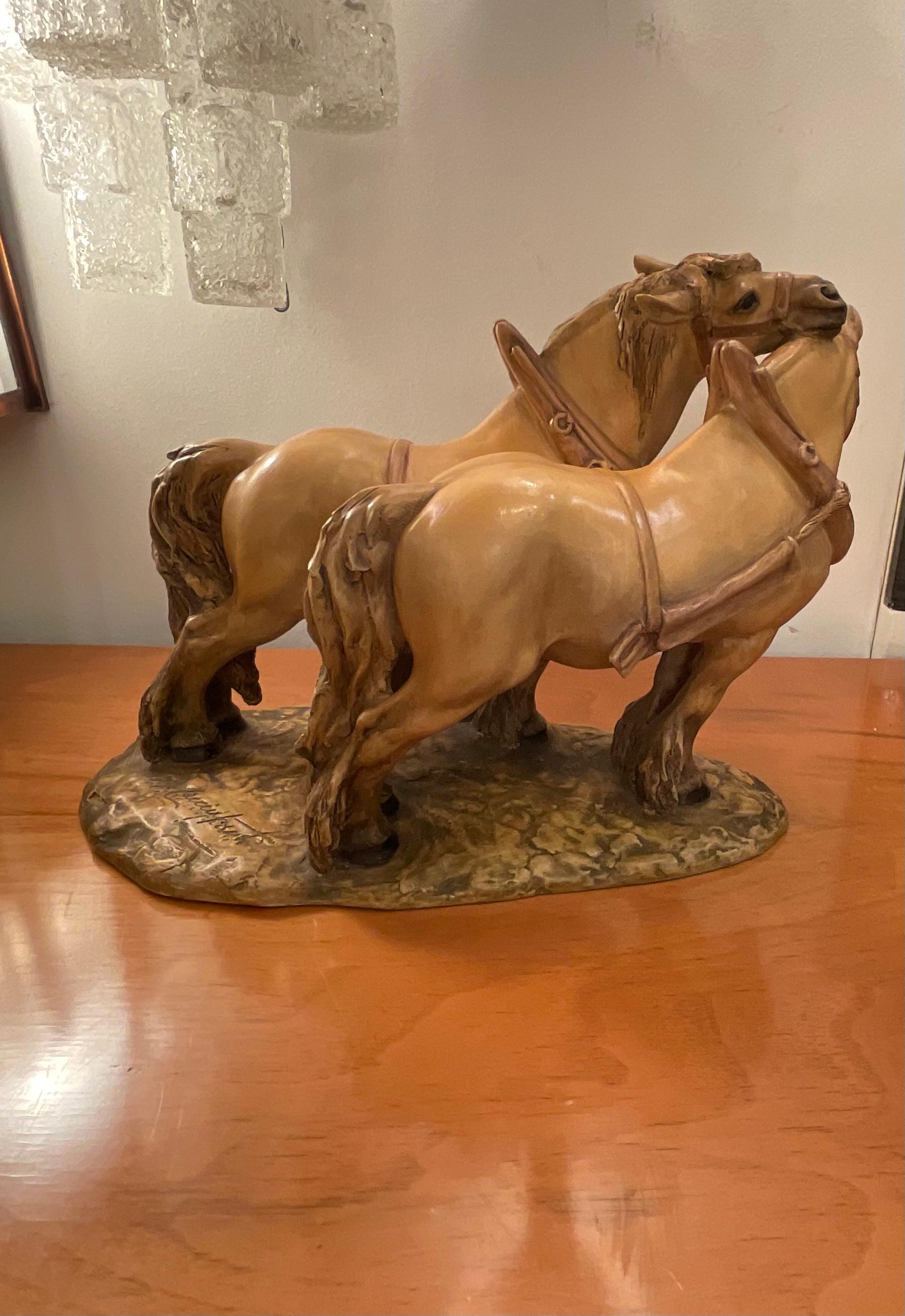 Mid-20th Century GUIDO CACCIAPUOTI - Horses - art stoneware - Made in ITALY -1940s For Sale
