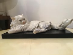 Guido Cacciapuoti Ceramic Cat Base  Black Lacquered Wood, 1940