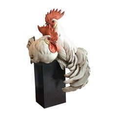 Guido Cacciapuoti Ceramic Roosters Wood, 1940, Italy