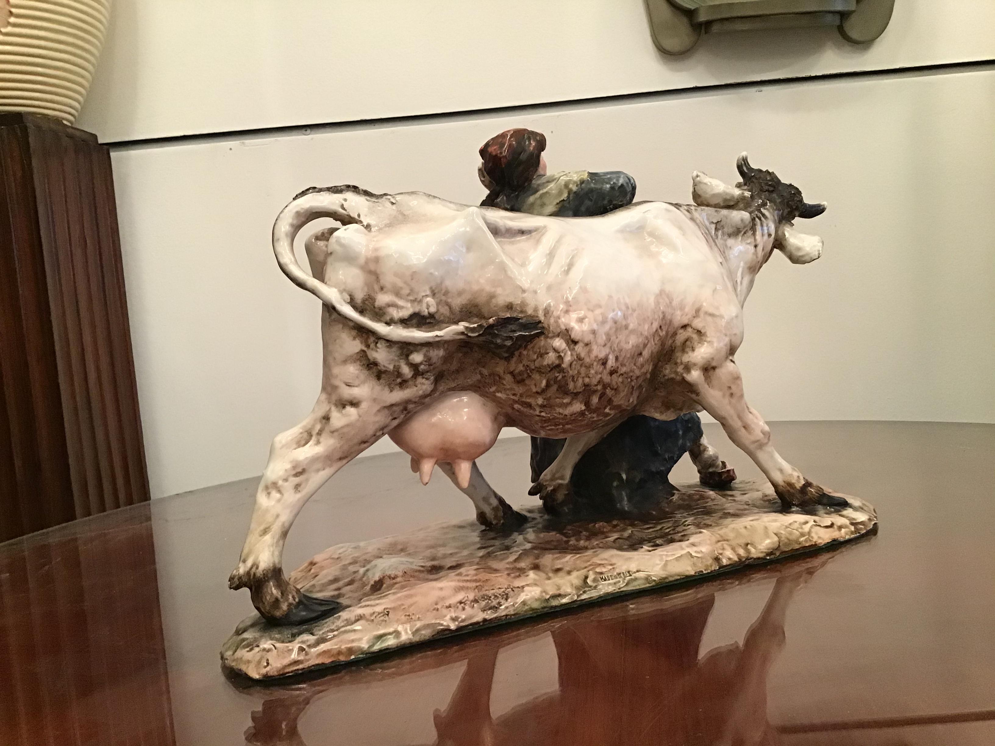 Guido Cacciapuoti “Cow with Peasant Woman” Ceramic, 1940, Italy 5