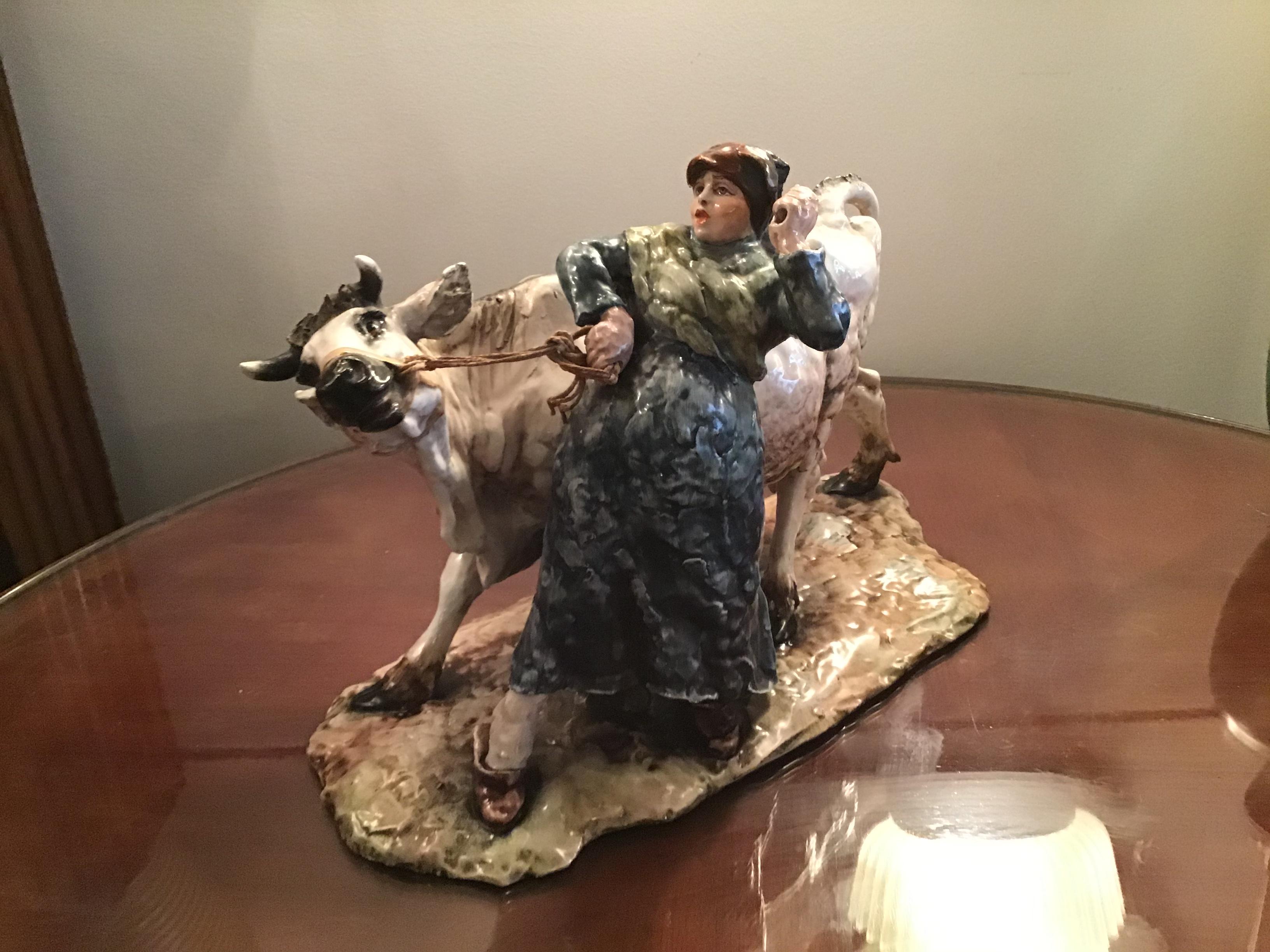 Guido Cacciapuoti “Cow with Peasant Woman” Ceramic, 1940, Italy 9