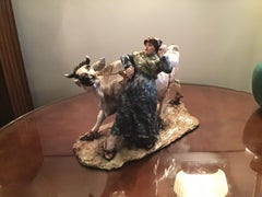 Guido Cacciapuoti "Mucca con contadina" Ceramica, 1940, Italia