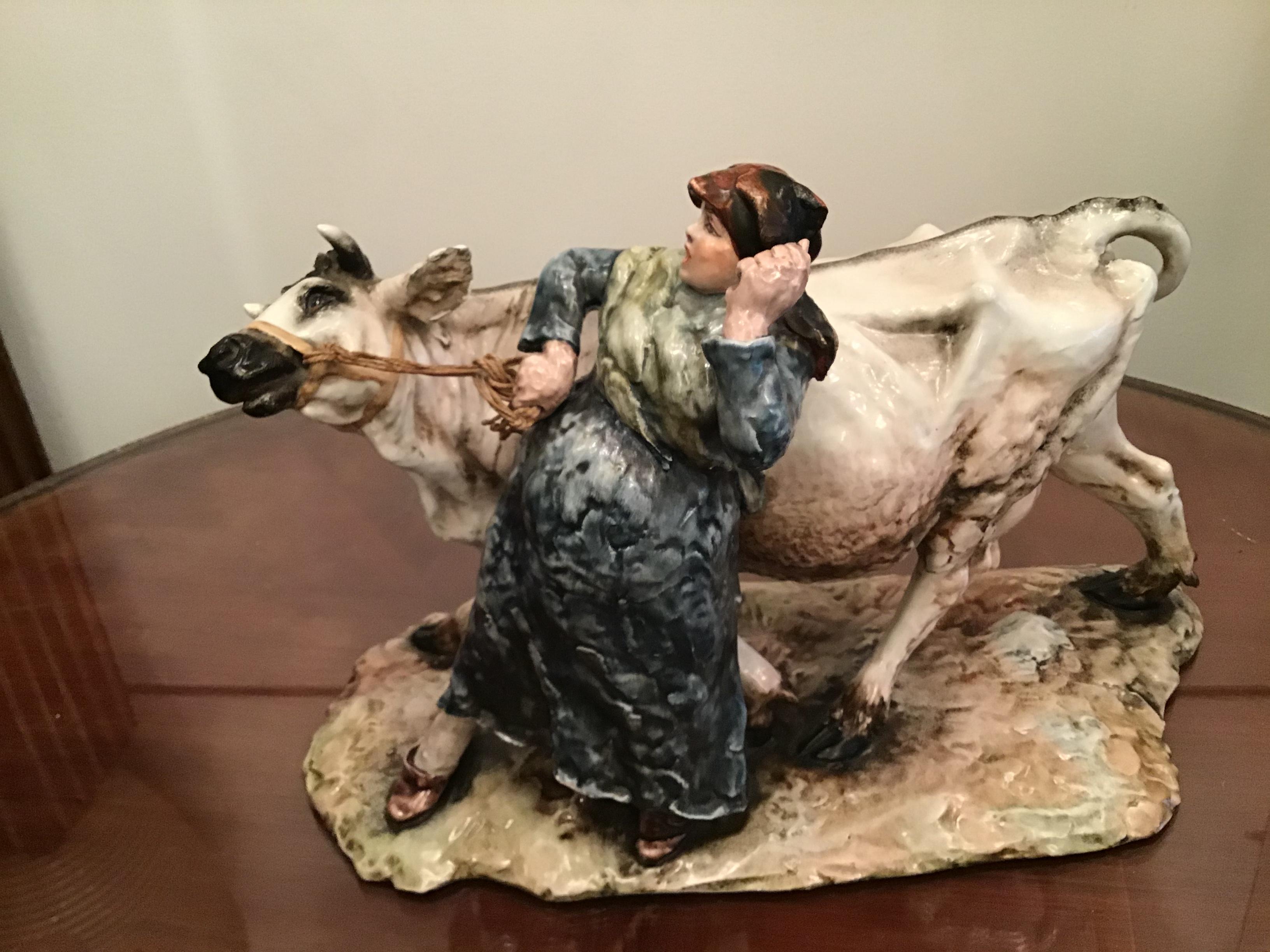 Guido Cacciapuoti “Cow with Peasant Woman” Ceramic, 1940, Italy 3