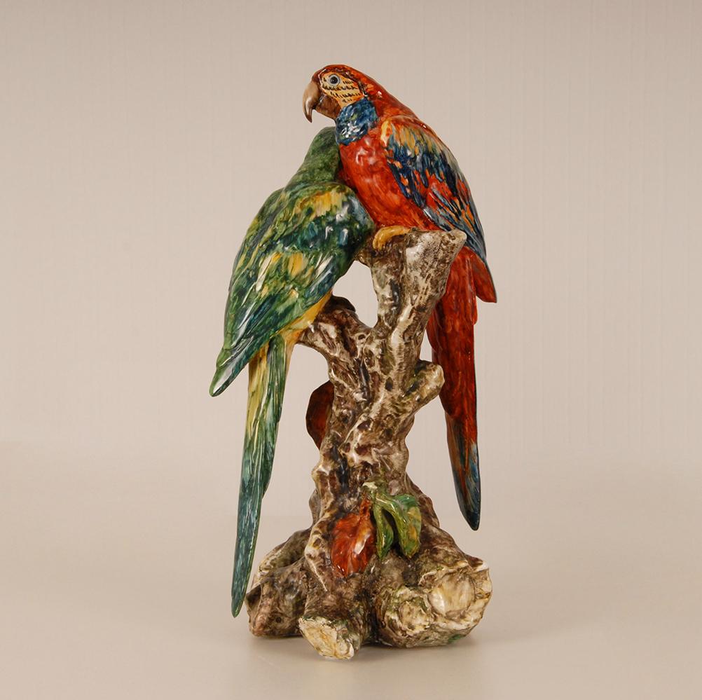 Hand-Crafted Guido Cacciapuoti Italian Art Deco Ceramic Parrot Animal Birds Figurine 1930  For Sale