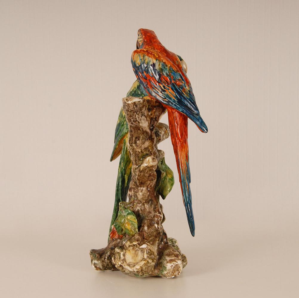 Guido Cacciapuoti Italian Art Deco Ceramic Parrot Animal Birds Figurine 1930  In Good Condition For Sale In Wommelgem, VAN