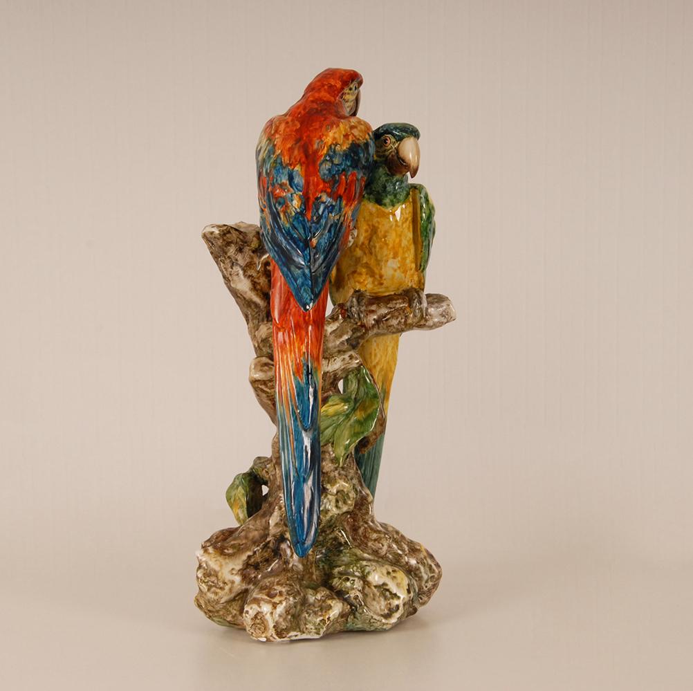 Mid-20th Century Guido Cacciapuoti Italian Art Deco Ceramic Parrot Animal Birds Figurine 1930  For Sale