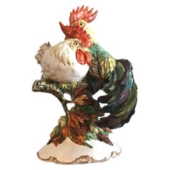 Guido Cacciapuoti Rooster and Hen Ceramic, 1940, Italy