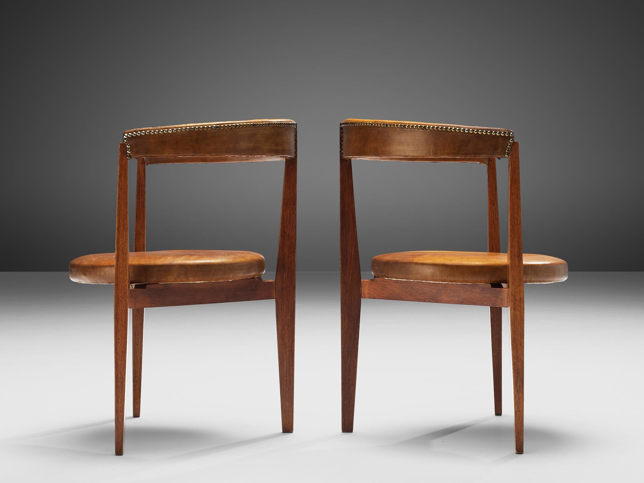 Guido Canali Set of Eight Rare Dining Chairs in Walnut and Cognac Leather  For Sale 4