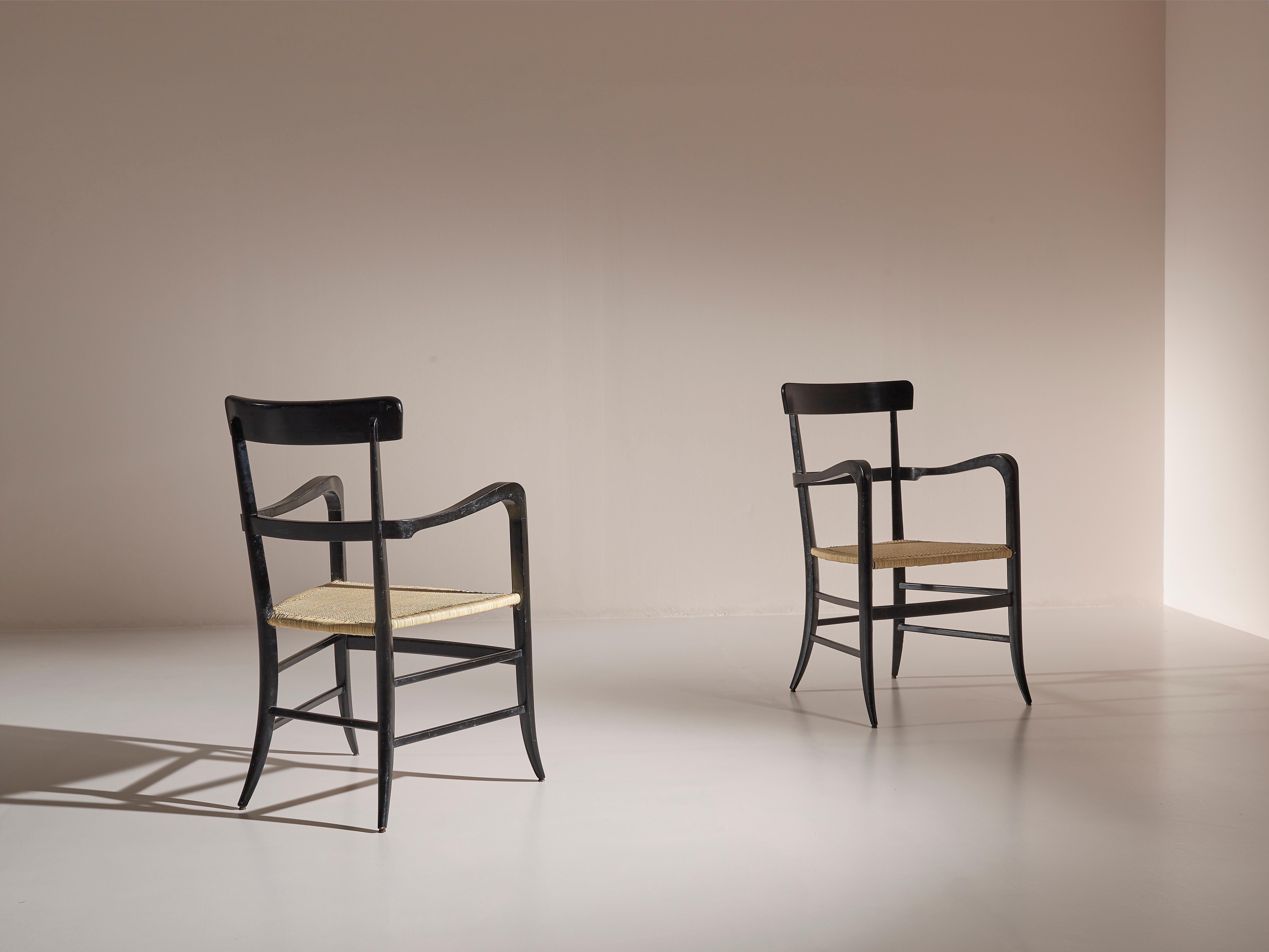 Italian Guido Chiappe Beech and Cane Armchairs for Continental Hotel in Santa Margherita For Sale