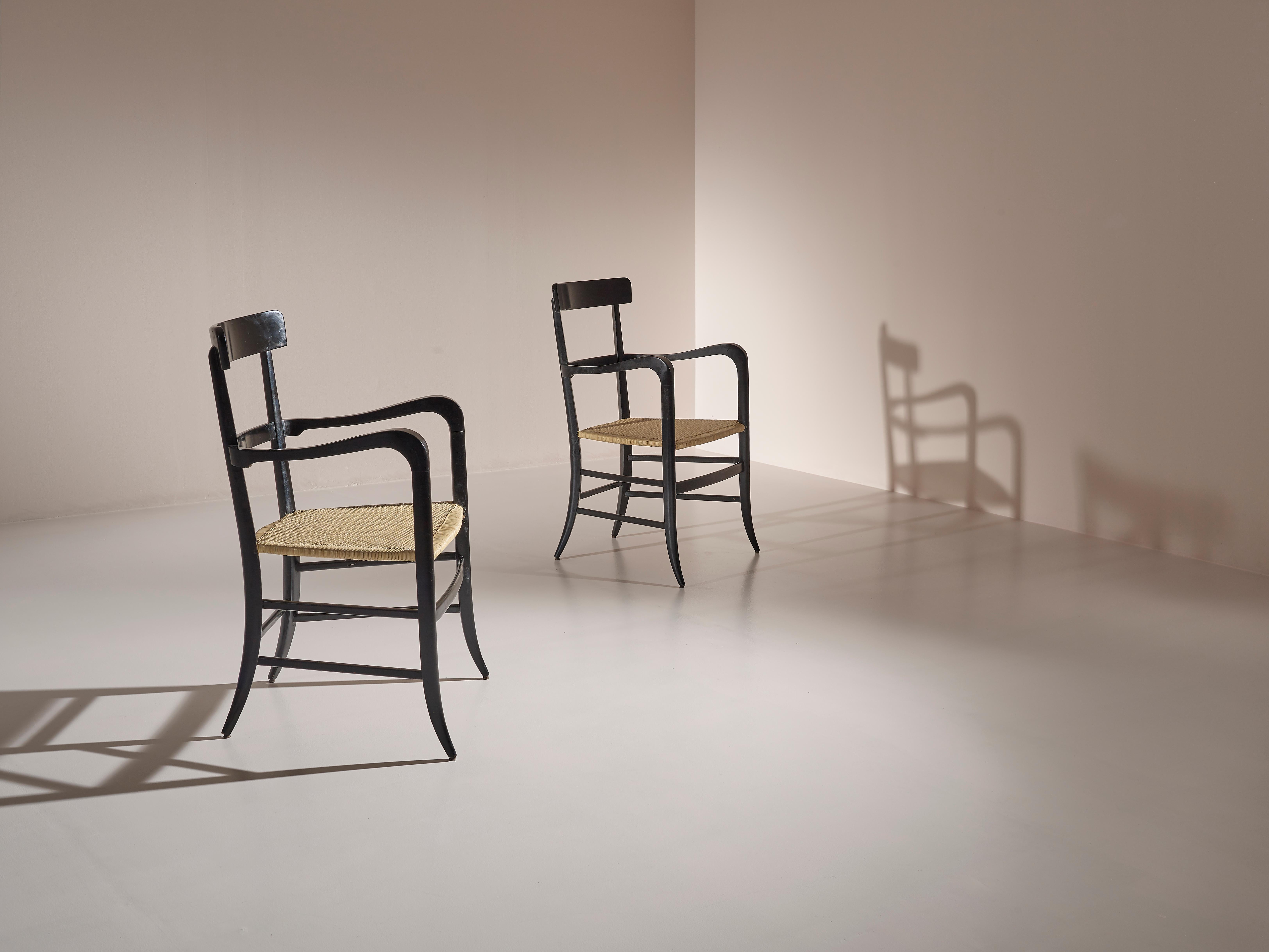 Mid-20th Century Guido Chiappe Beech and Cane Armchairs for Continental Hotel in Santa Margherita