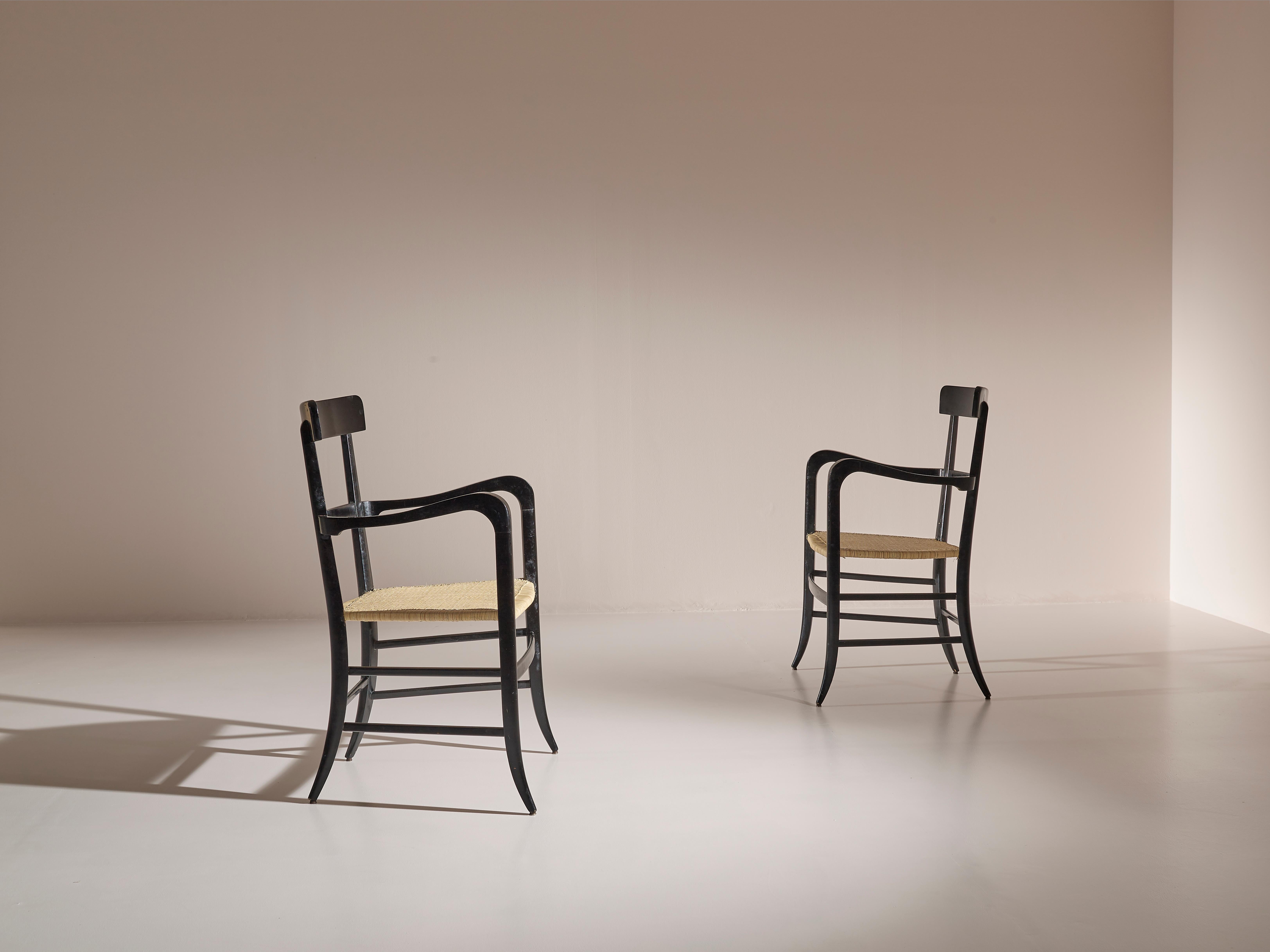 Mid-20th Century Guido Chiappe Beech and Cane Armchairs for Continental Hotel in Santa Margherita For Sale
