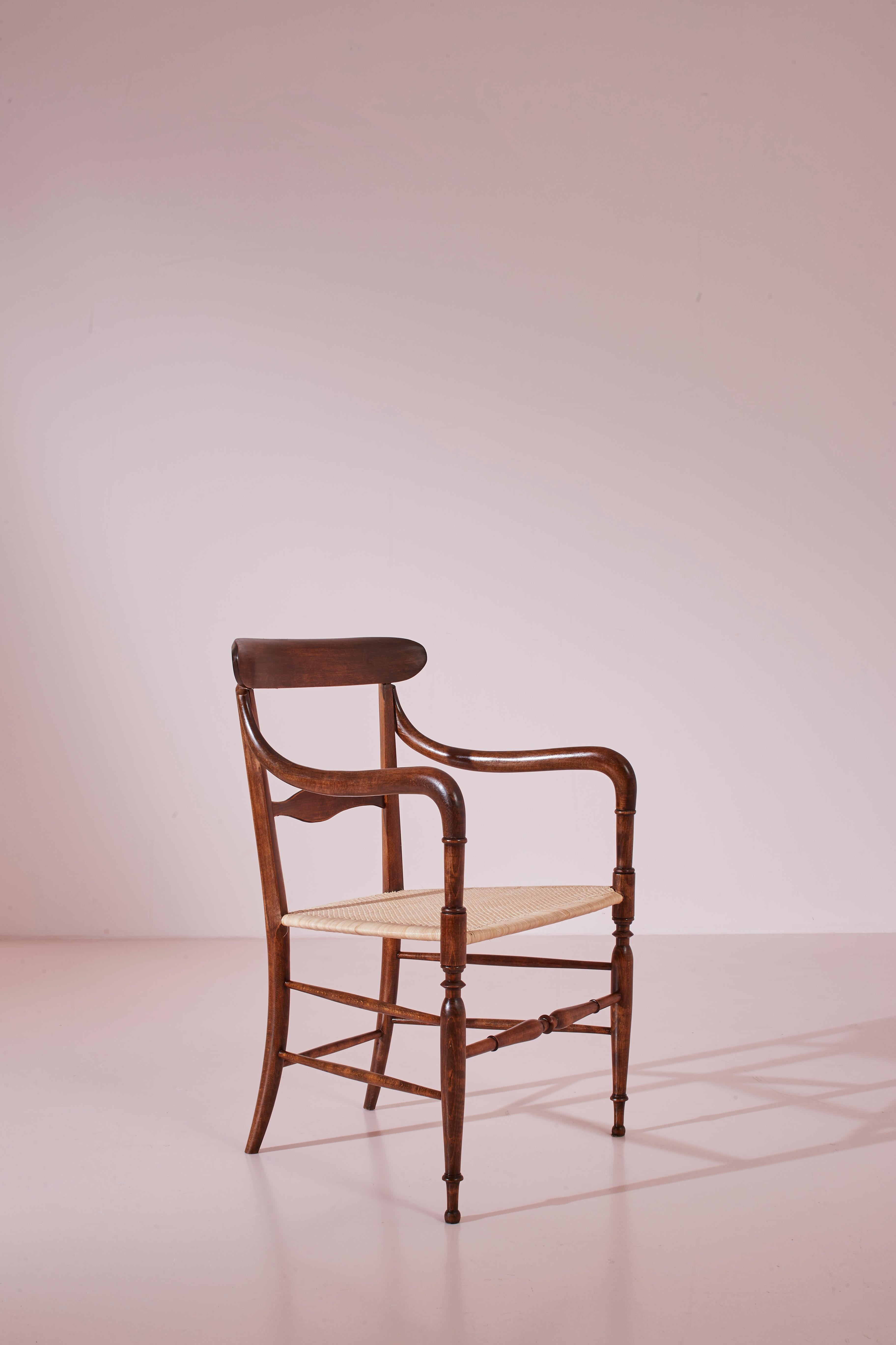 Mid-20th Century Guido Chiappe Model Campanino Armchairs, Beechwood and Cane, Chiavari 1950s For Sale
