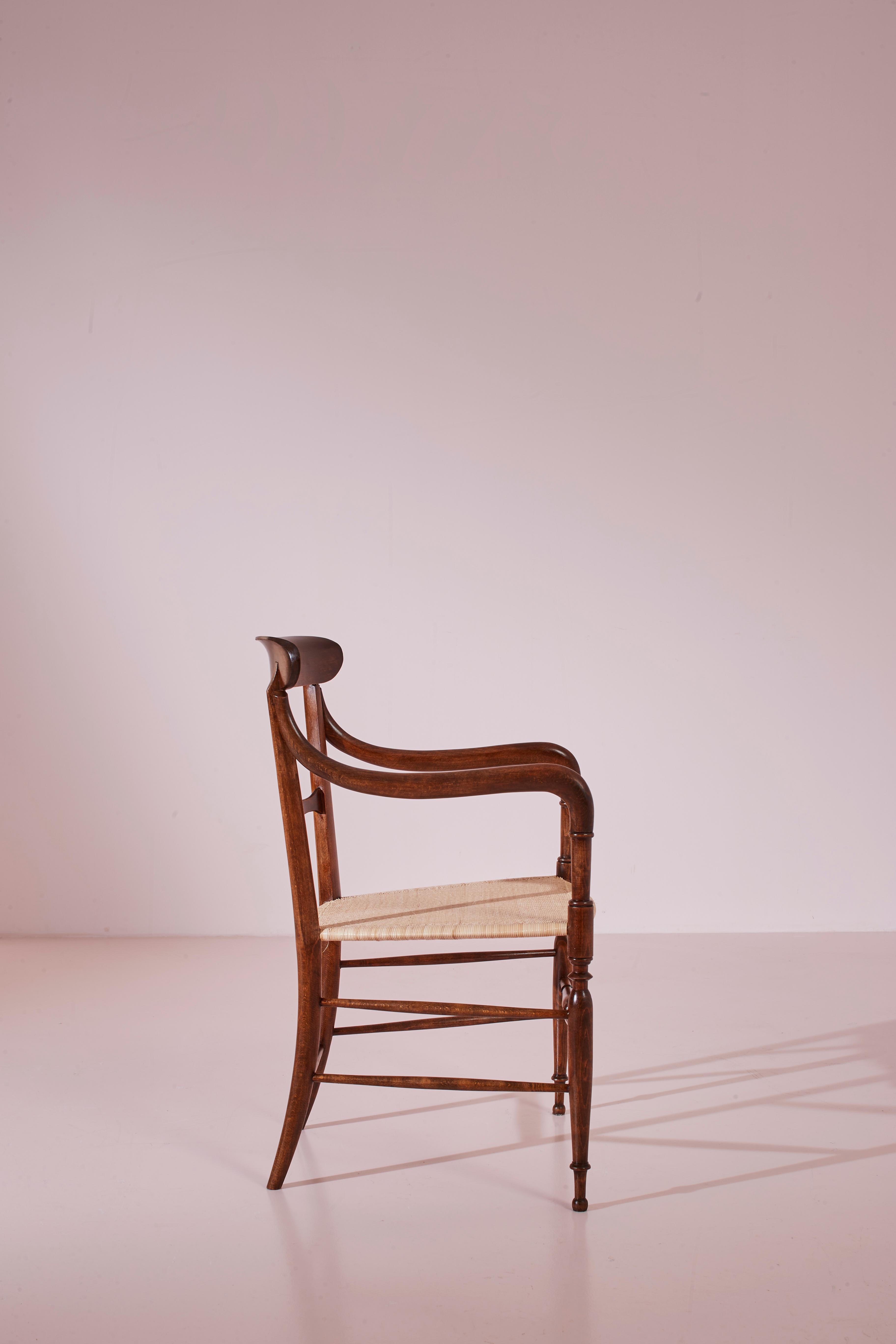 Modell Campanino-Sessel von Guido Chiappe, Buchenholz und Schilfrohr, Chiavari 1950er Jahre (Gehstock) im Angebot