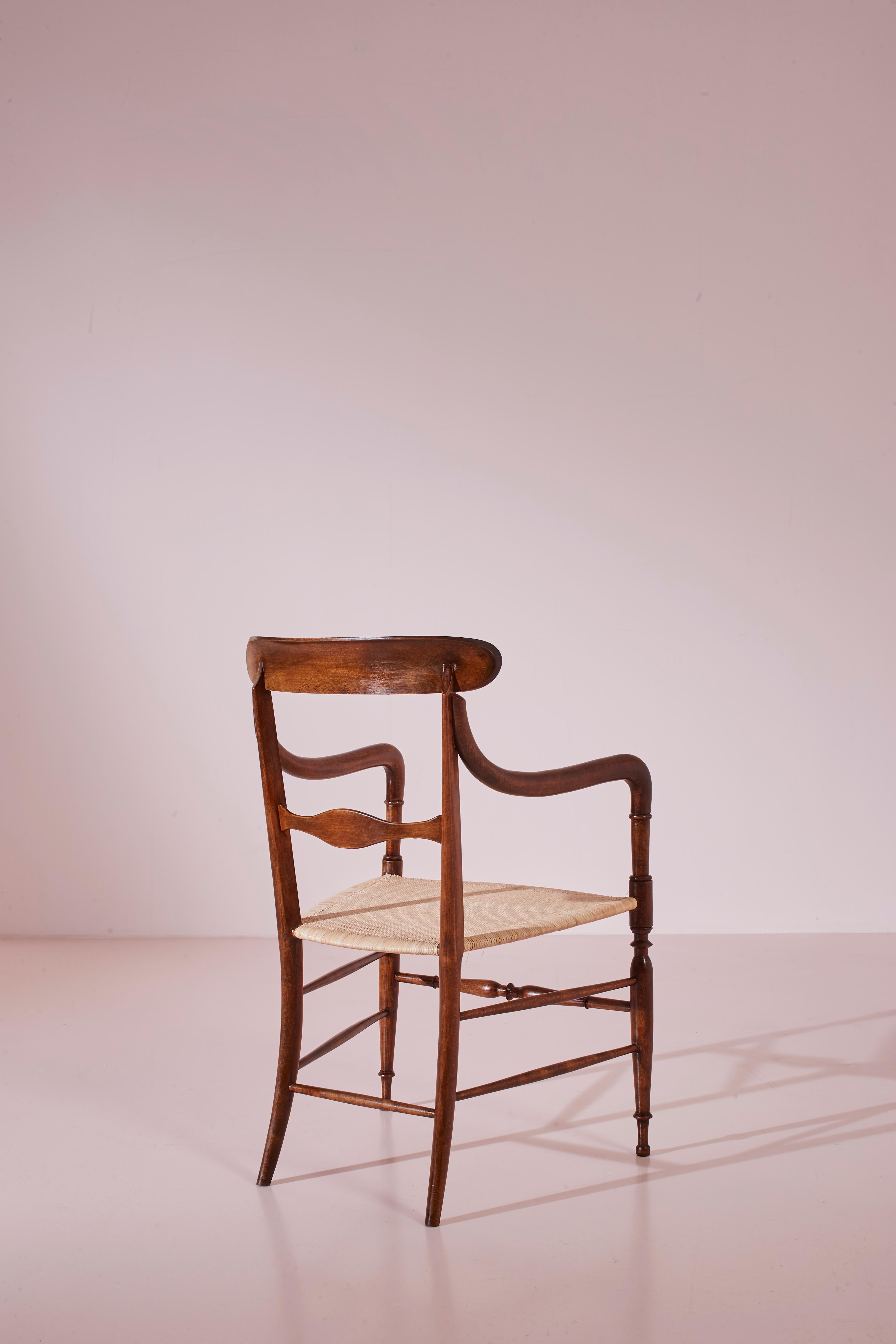 Modell Campanino-Sessel von Guido Chiappe, Buchenholz und Schilfrohr, Chiavari 1950er Jahre im Angebot 1