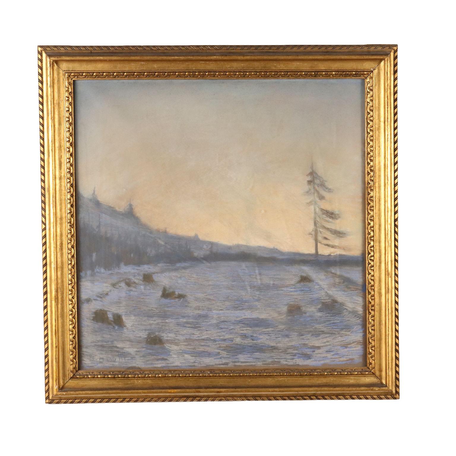 Landscape Painting Guido Cinotti - Paysage d'hiver, années 1900