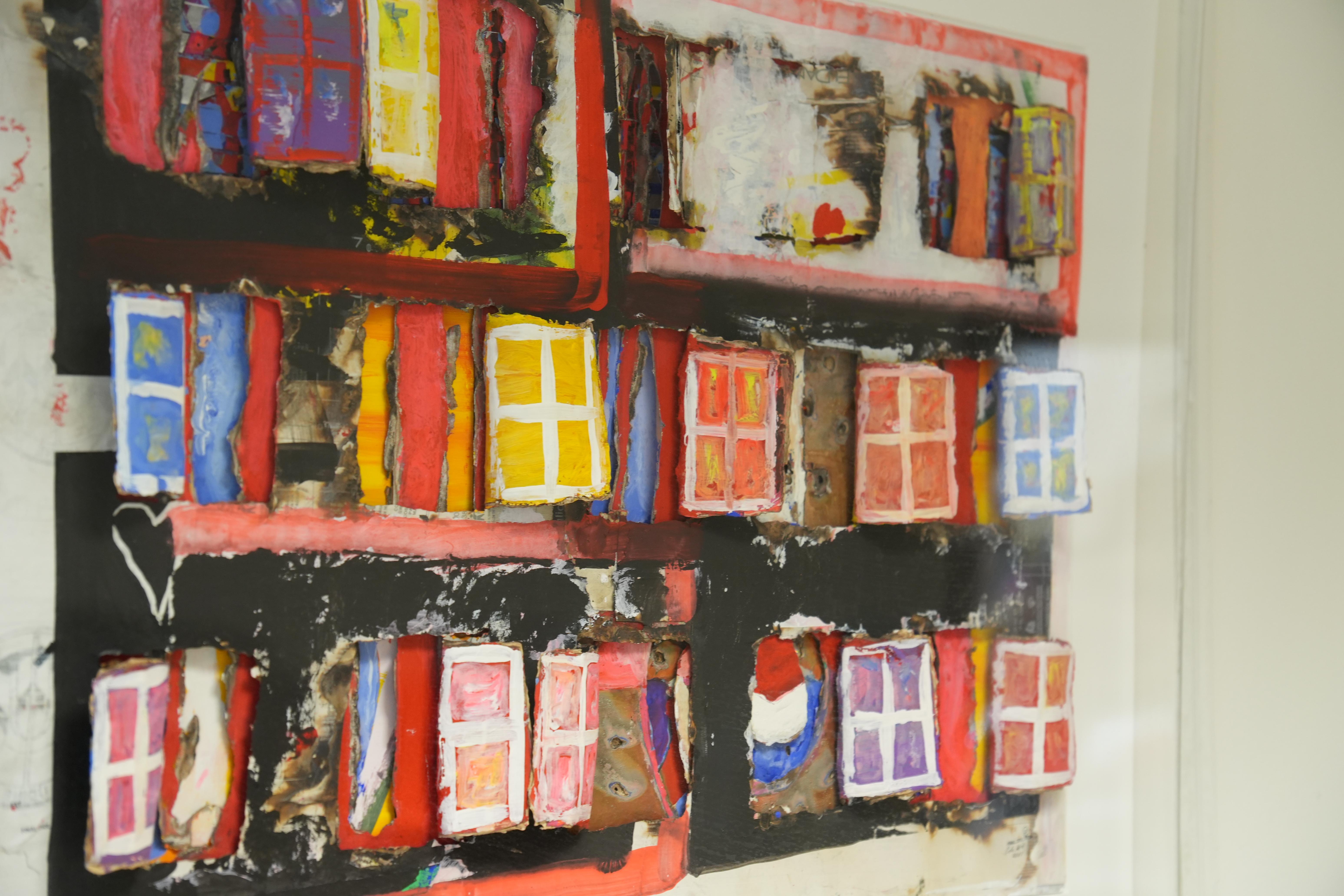 Guido Coletti: Mischtechnik 'Fassaden' (70er/80er Jahre) - Italienische Kunst, Plexiglas (Italian) im Angebot