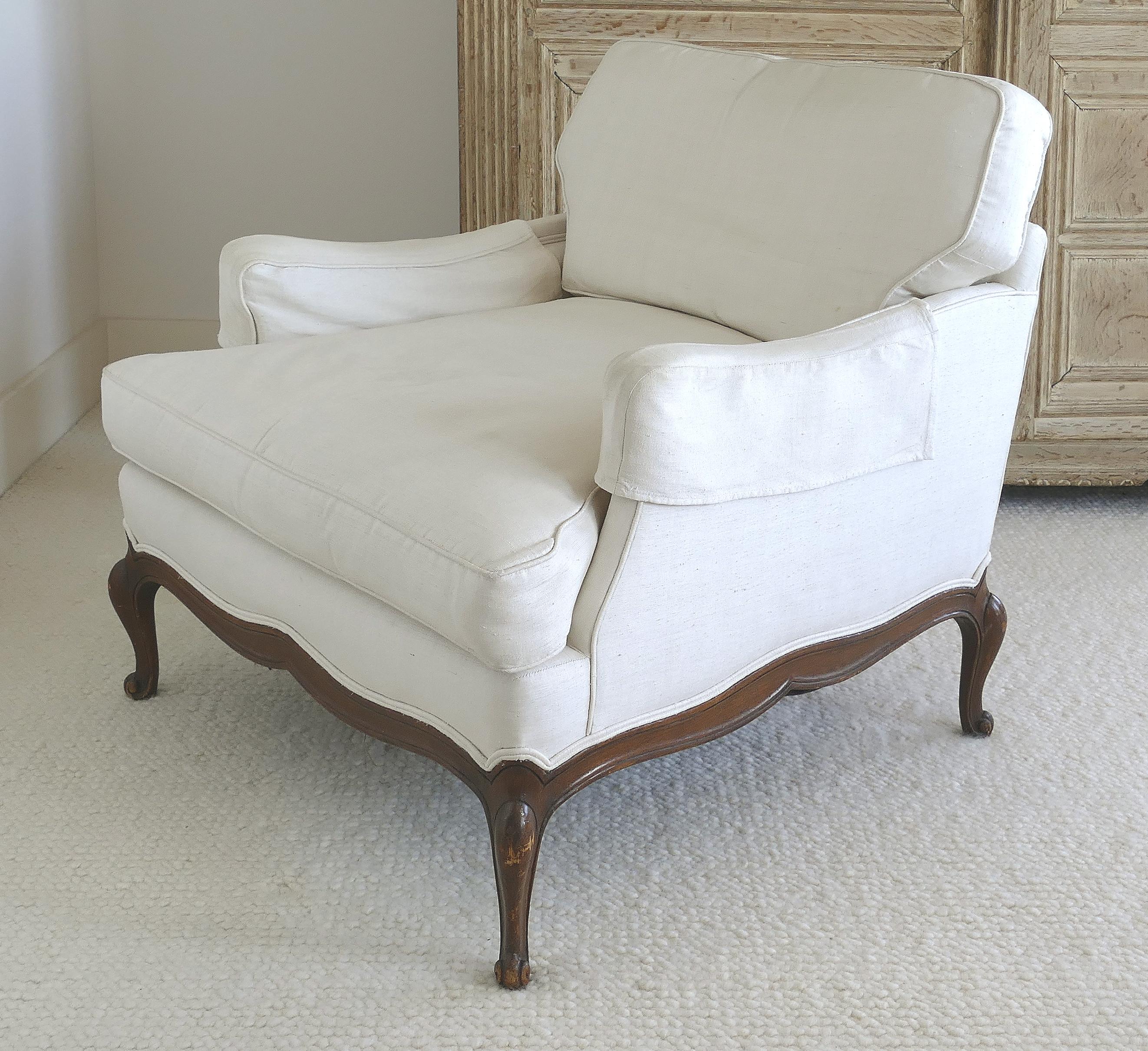 Guido DeAngelis Provincial Bergere Club Chairs with Down Cushions, a Pair In Good Condition In Miami, FL