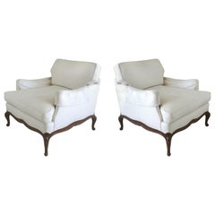 Guido DeAngelis Provincial Bergere Club Chairs with Down Cushions, a Pair