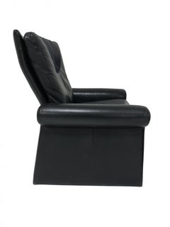 Guido Faleschini Black Leather Lounge Chair and Ottoman, Italy 1970 Pace