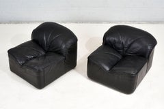 Guido Faleschini Black Leather Lounge Chairs Mariani for Pace