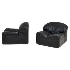 Guido Faleschini Black Leather Lounge Chairs Mariani for Pace