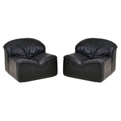 Chaises longues en cuir noir Guido Faleschini Mariani pour Pace