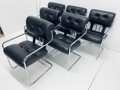Guido Faleschini Black Leather "Tucroma" Dining Chairs for Pace, Set of Six